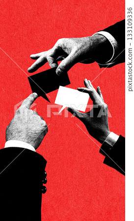 Dynamic collage of hands trading speech bubbles in active corporate dialogue Dynamic collage of hands trading speech bubbles in active corporate dialogue 133109336