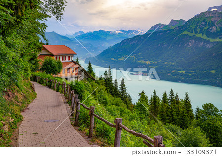 Walking Path Overlooking Lake Brienz and Harder Kulm, Switzerland Walking Path Overlooking Lake Brienz and Harder Kulm, Switzerland 133109371