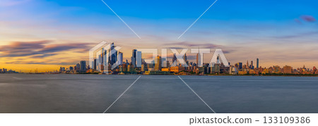 Panorama of New York City Skyline with Hudson Yards District at Sunset Panorama of New York City Skyline with Hudson Yards District at Sunset 133109386