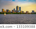 Sunset over Boston Back Bay and the Charles River, Massachusetts 133109388