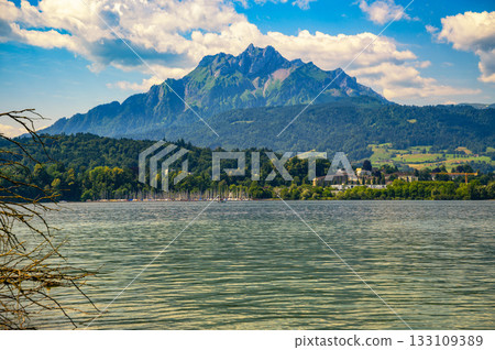 Lake Lucerne with Mountain View from Lido Wiese, Lucerne, Switzerland Lake Lucerne with Mountain View from Lido Wiese, Lucerne, Switzerland 133109389