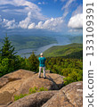 Hiker on Black Mountain Overlooking Lake George, New York State, USA 133109391