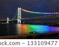 Akashi-Kaikyo Bridge lit up in rainbow colors 133109477