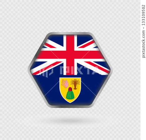 Turks and Caicos Islands flag in a hexagon frame. 133109582