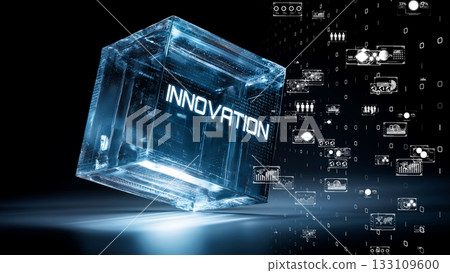 Futuristic interface concept where innovation and digital information intersect 133109600