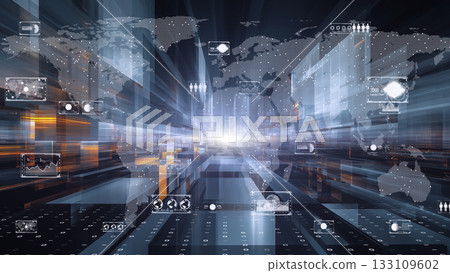 A digital space symbolizing global data networks and future digital transformation A digital space symbolizing global data networks and future digital transformation 133109602