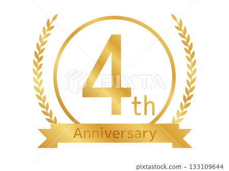 四週年紀念版精美標誌，金色徽章配上月桂花環和絲帶。 133109644