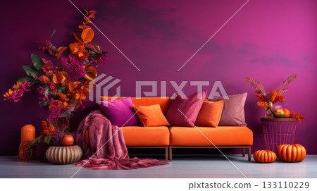 Cozy living room with vibrant walls 133110229