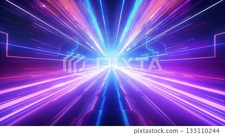Futuristic hyper space tunnel with neon lights 133110244