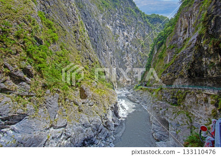Taroko Gorge river between steep rock walls in Taiwan Taroko Gorge river between steep rock walls in Taiwan 133110476