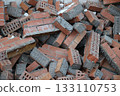 Pile of Old Red Bricks with Mortar 133110753