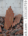Collapsing Brick Wall Debris on Construction Site 133110759