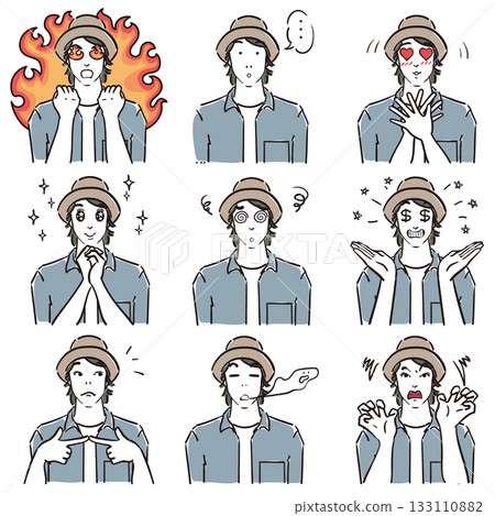 戴帽子的男人們的各種滑稽表情 133110882