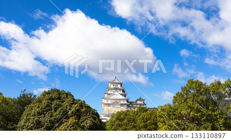 Himeji Castle seen from various angles with blue sky and clouds Himeji Castle seen from various angles with blue sky and clouds 133110897