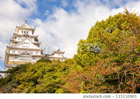 Himeji Castle seen from various angles with blue sky and clouds Himeji Castle seen from various angles with blue sky and clouds 133110903