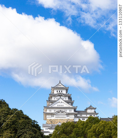 Himeji Castle seen from various angles with blue sky and clouds Himeji Castle seen from various angles with blue sky and clouds 133110907
