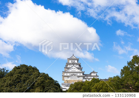 Himeji Castle seen from various angles with blue sky and clouds Himeji Castle seen from various angles with blue sky and clouds 133110908