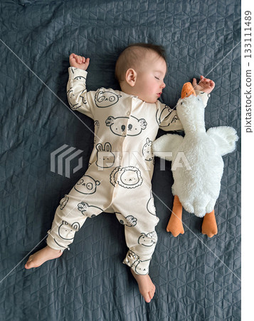 Sleeping Baby with Plush Duck Toy Sleeping Baby with Plush Duck Toy 133111489
