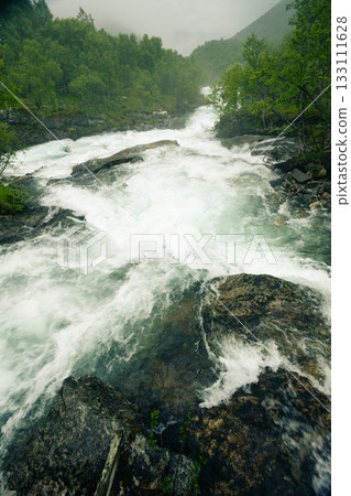 Waterfall along the Aurlandsfjellet Norway 133111628