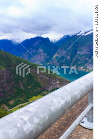 View of the fjords at Stegastein viewpoint in Norway View of the fjords at Stegastein viewpoint in Norway 133111659