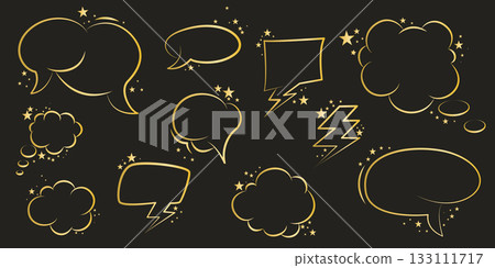 Set of golden speech bubbles and shapes with stars 133111717