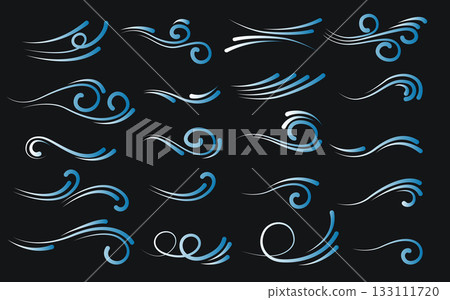 Icon set depicting waves and water movement 133111720