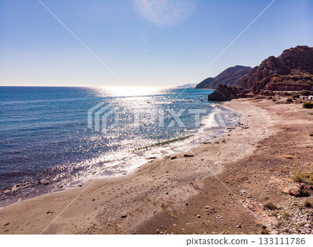 Aerial view. Sea coast, Sombrerico Beach in Almeria Spain. 133111786