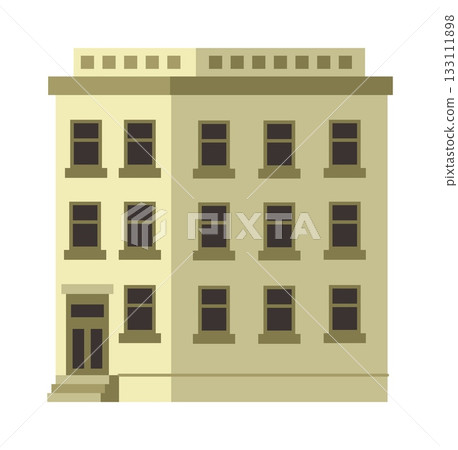 City building. Home exterior. Real estate. Multistory house. Door porch. Residential construction with windows. Urban neighborhood. Downtown architecture front view. Vector cityscape isolated element City building. Home exterior. Real estate. Multistory house. Door porch. Residential construction with windows. Urban neighborhood. Downtown architecture front view. Vector cityscape isolated element 133111898