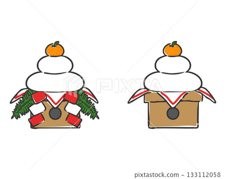 Cute illustration of Kagami mochi vector 133112058