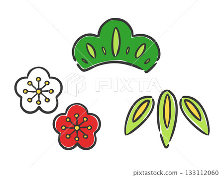 Pine, bamboo, and plum illustration set vector 133112060