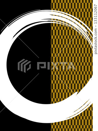 A Japanese pattern frame with a contrast of gold and black, a modern Japanese background with a sumi-e style circle and arrow pattern 133112067