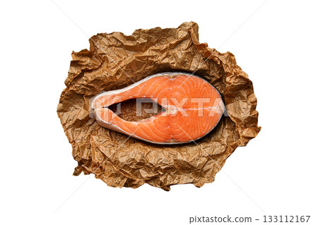 Isolated salmon steak on paper Isolated salmon steak on paper 133112167