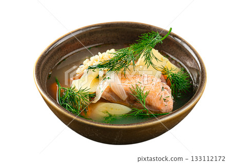 Traditional fish soup with salmon broth Traditional fish soup with salmon broth 133112172