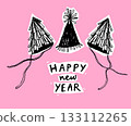 Festive party hats and handwritten lettering happy new year 133112265