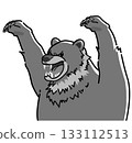 一幅可怕的熊舉起雙手發出威脅的插圖（單色） 133112513
