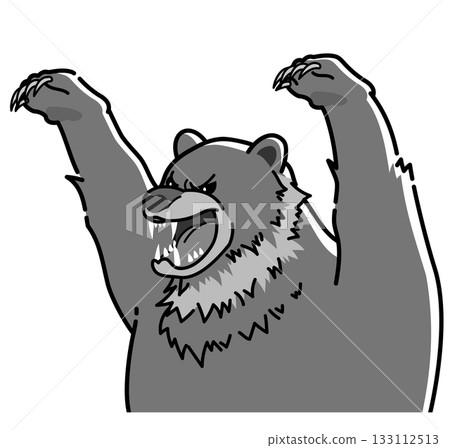 一幅可怕的熊舉起雙手發出威脅的插圖（單色） 133112513