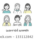 Illustration set of a woman with a troubled expression 133112842