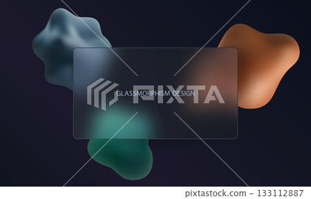 Contemporary dark design with a clear glass panel and fluid 3D liquid shapes 133112887
