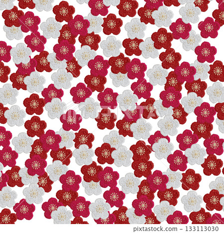 [Plum blossom background] Hand-embroidered illustration material 133113030