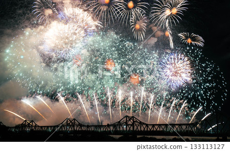 Fireworks dancing in the night sky at Nagaoka Chosei Bridge 133113127