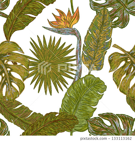seamless pattern with tropical palm leaves - Stock Illustration ...