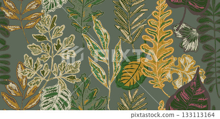 seamless pattern with tropical plants and leaves 133113164