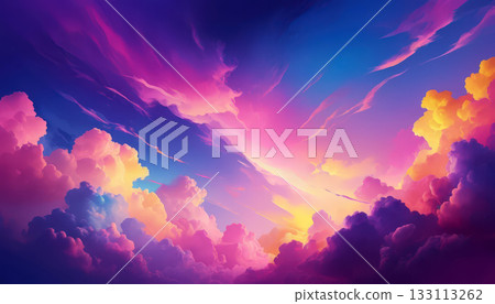 Vibrant Sunset Sky With Colorful Clouds Over Dreamy Horizon at Dusk. 133113262