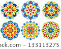 Colorful Folk Art Flower Mandala Set for Interior, Print, and Fabric Design 133113275