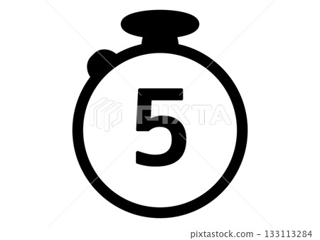 倒數計時，單色時間限制標記，秒錶圖示顯示 5 秒和 5 分鐘 133113284