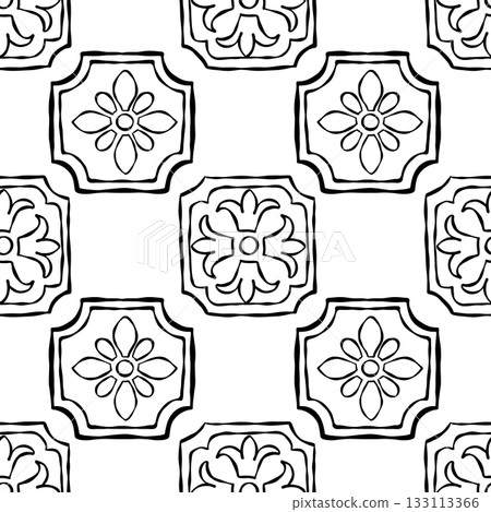 Seamless line art tile pattern with floral ornament 133113366