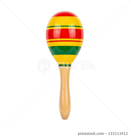 Colorful striped wooden maraca musical instrument for latin music rhythm and cultural festival 133113412