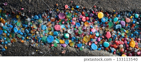 microplastics an the beach environmental pollution concept 133113540