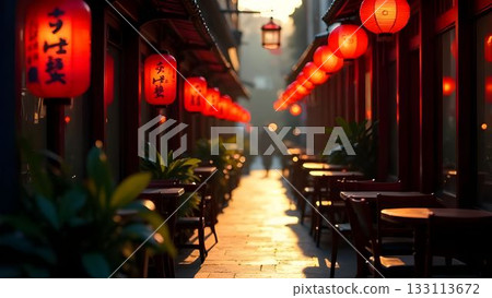 A narrow street with Japanese red lights A narrow street with Japanese red lights 133113672