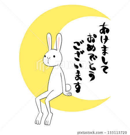 Crescent moon and rabbit New Year's card material 133113720